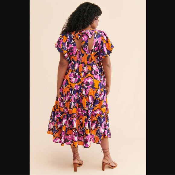 by Anthropologie Puff-Sleeve Back Tie Dress - Size 2X - Picture 2 of 6